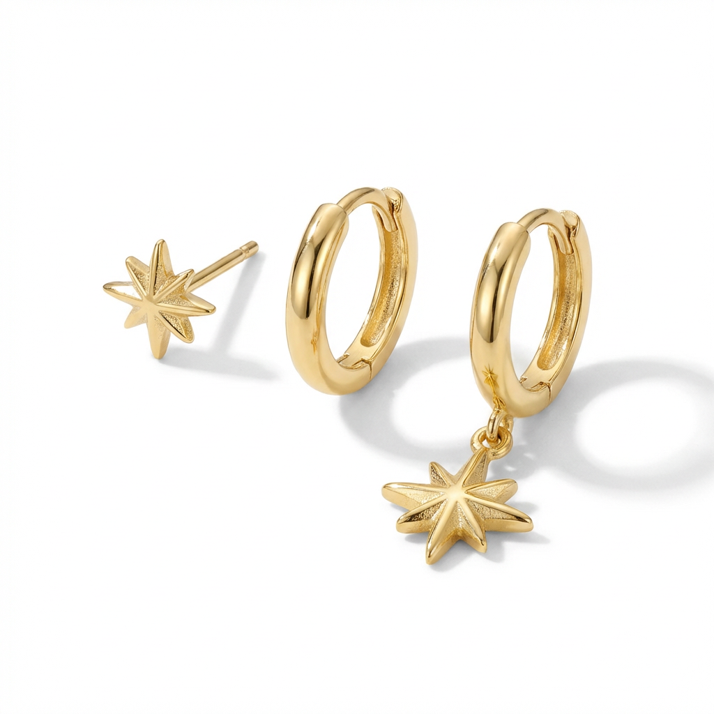 3-piece electroplated star-shaped earring set